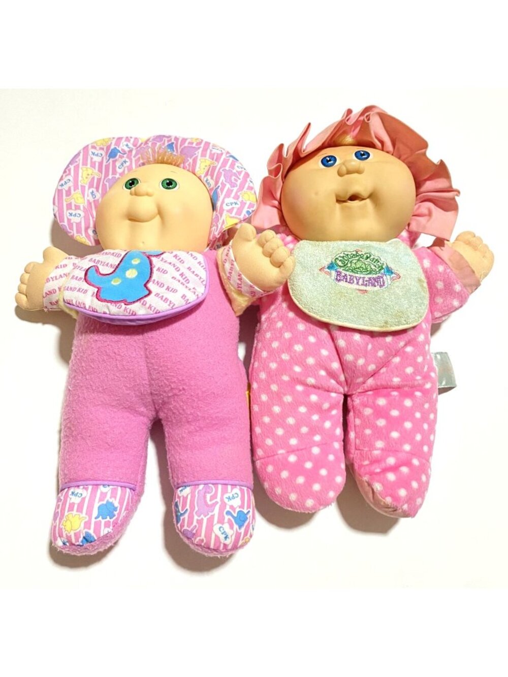 2 Cabbage Patch Kids Babyland Soft Plush Dolls Vintage 1988 Rattle Squeaker READ
